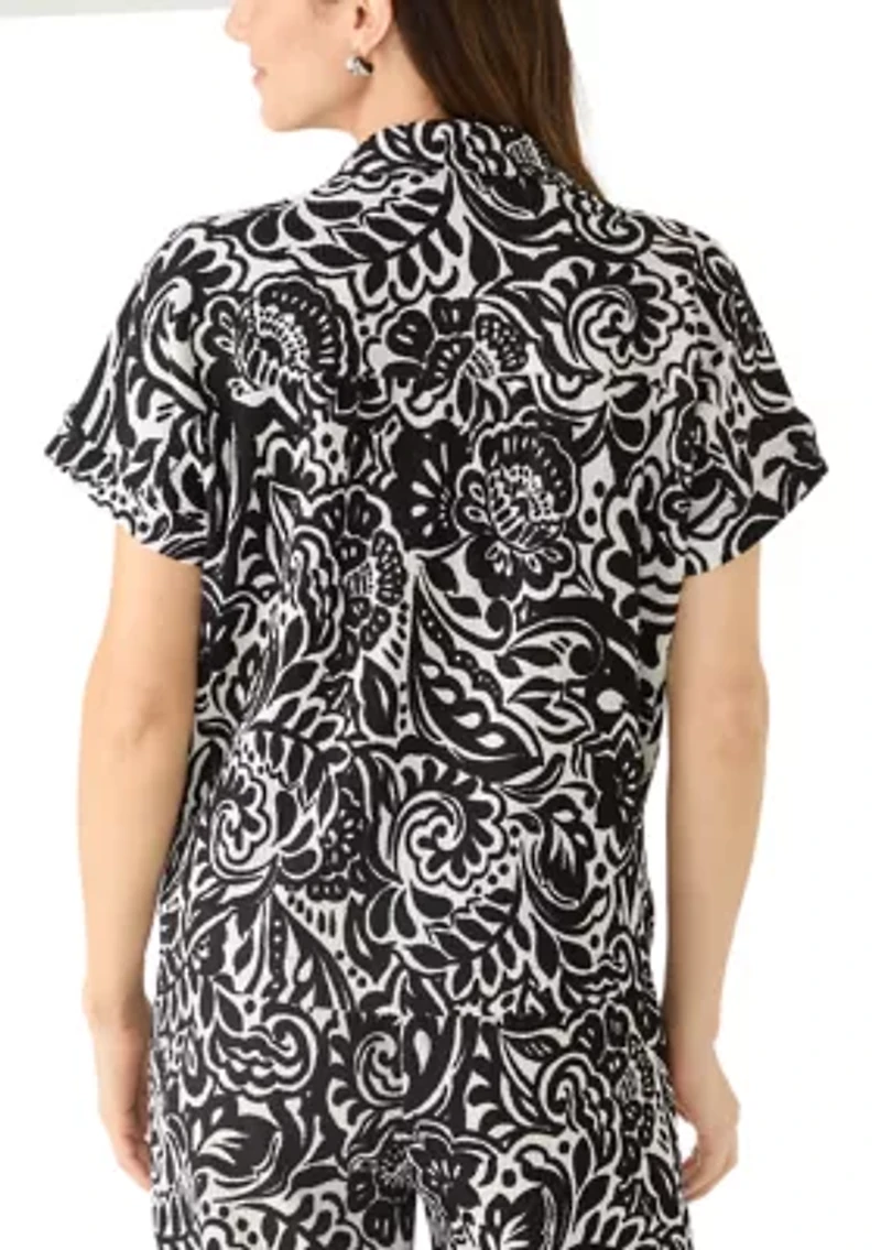 Women's Printed Short Sleeve Camp Shirt