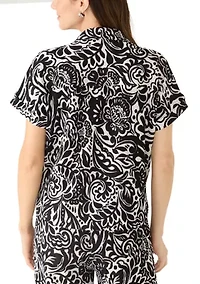 Women's Printed Short Sleeve Camp Shirt
