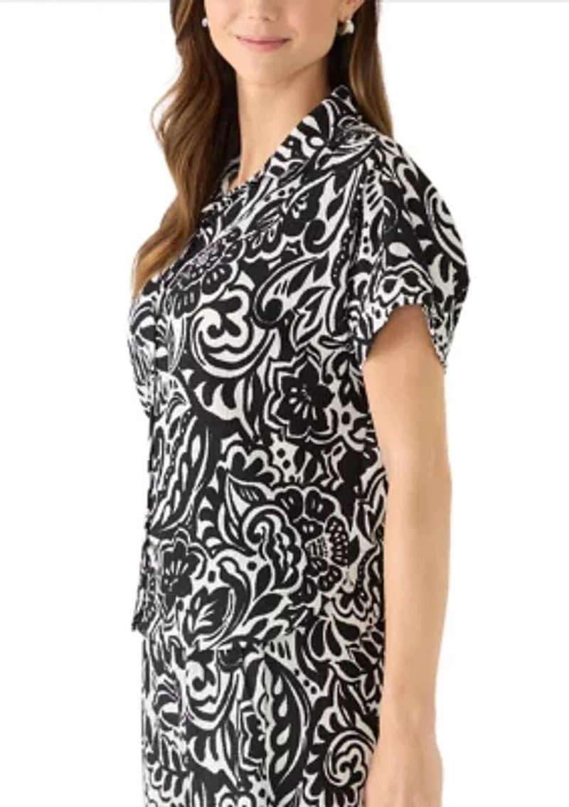 Women's Printed Short Sleeve Camp Shirt