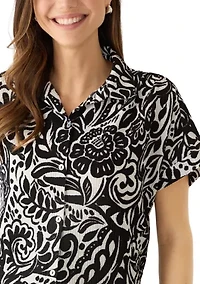 Women's Printed Short Sleeve Camp Shirt