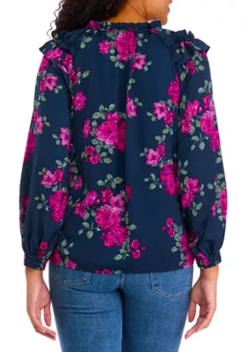 Women's Long Sleeve Print Washer Woven Blouse