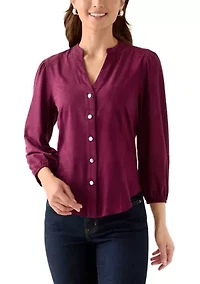 Petite Faux Suede Button Down Shirt