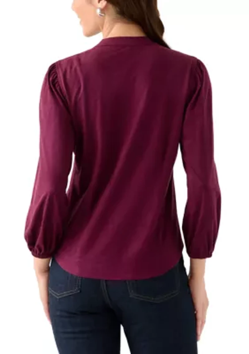 Petite Faux Suede Button Down Shirt