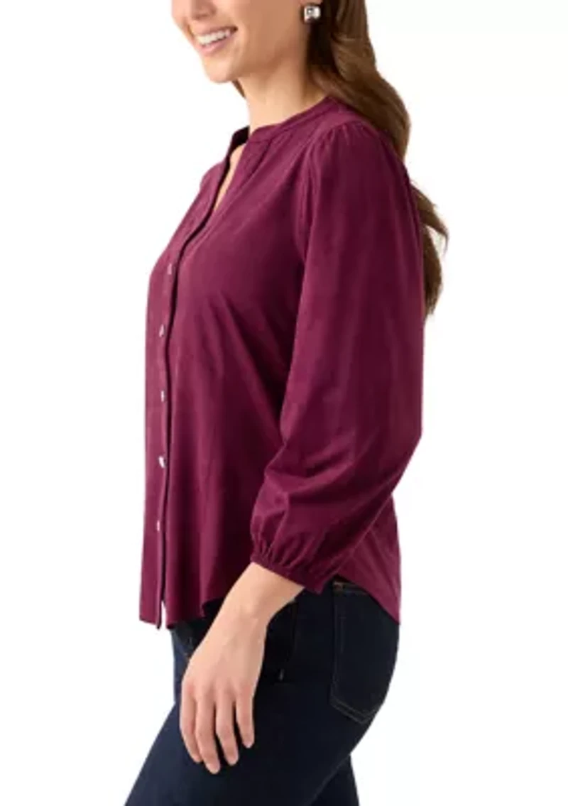 Petite Faux Suede Button Down Shirt