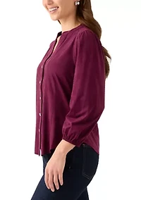 Petite Faux Suede Button Down Shirt