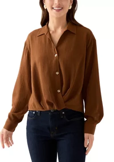 Petite Textured Twist Front Top