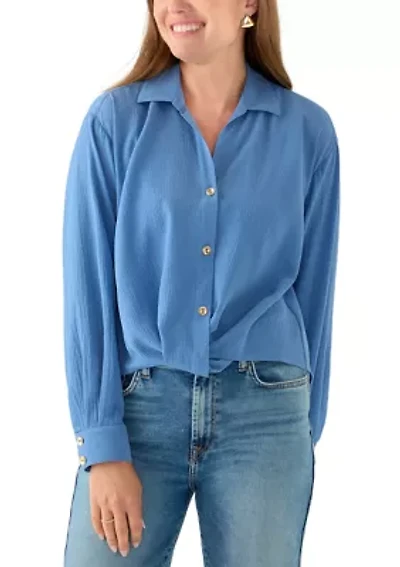 Petite Textured Twist Front Top