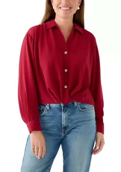 Petite Textured Twist Front Top