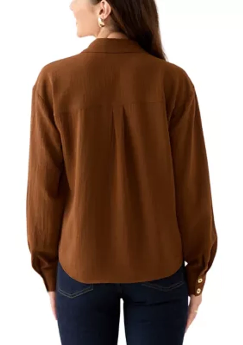 Petite Textured Twist Front Top