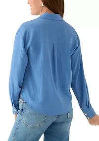 Petite Textured Twist Front Top