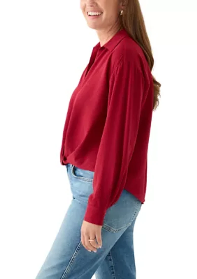 Petite Textured Twist Front Top