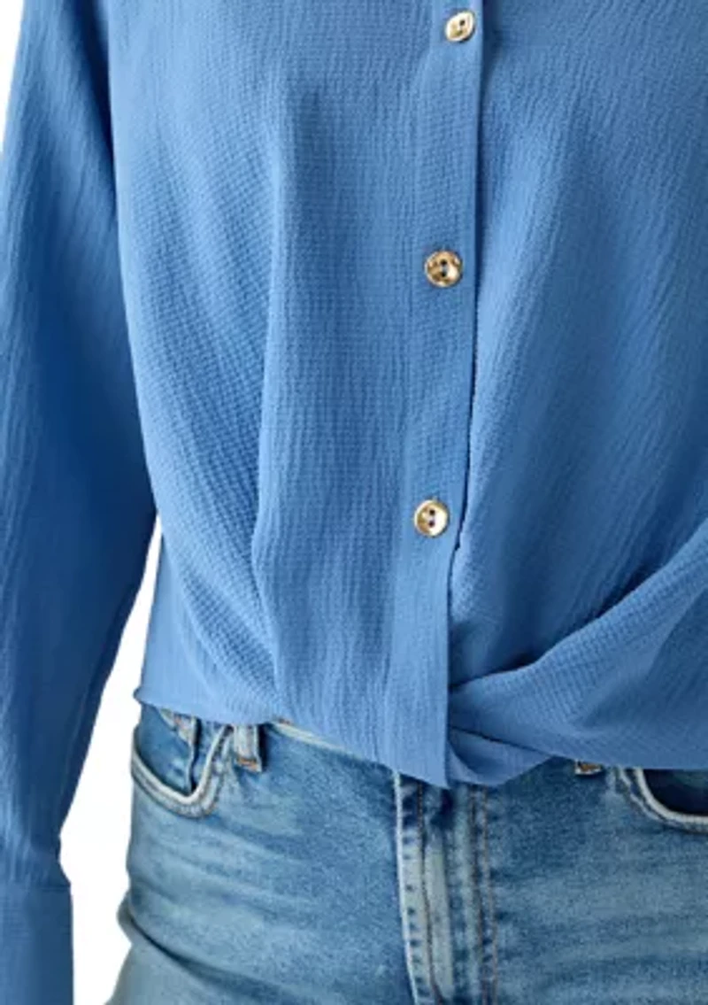 Petite Textured Twist Front Top