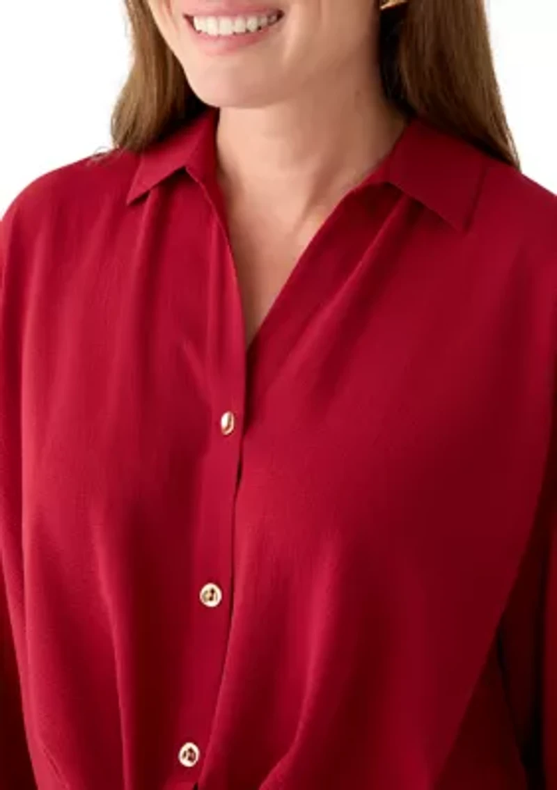 Petite Textured Twist Front Top