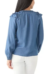 Petite Split Neck Ruffle Top