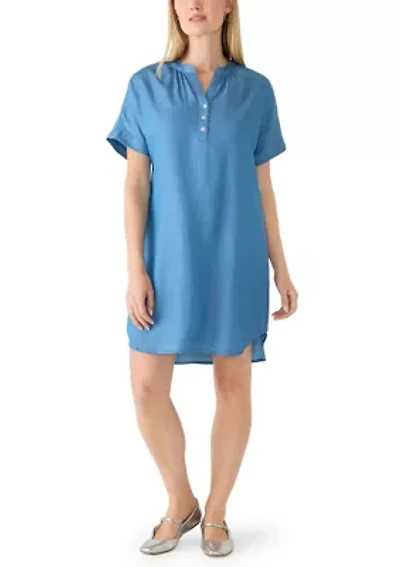 Petite Henley Neck Short Dress