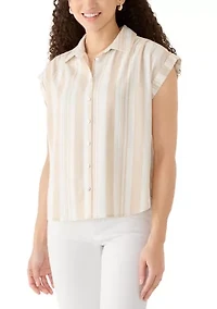 Petite Linen Blend Camp Shirt