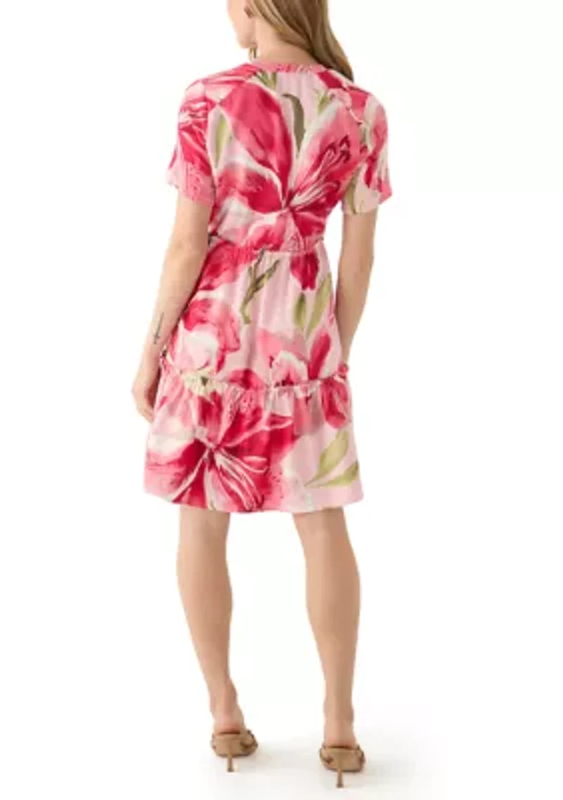 Petite Short Sleeve Printed Dress