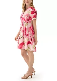 Petite Short Sleeve Printed Dress