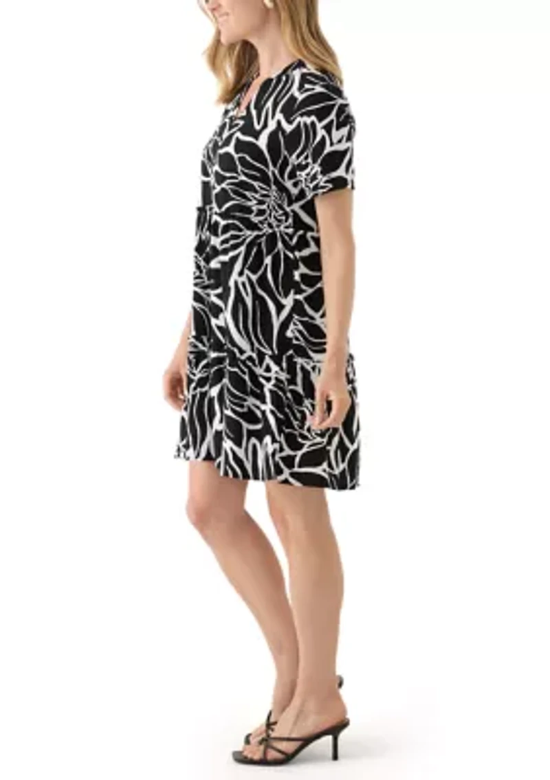 Petite Short Sleeve Printed Dress