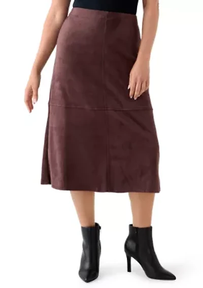 Petite Faux Suede Seamed Midi Skirt