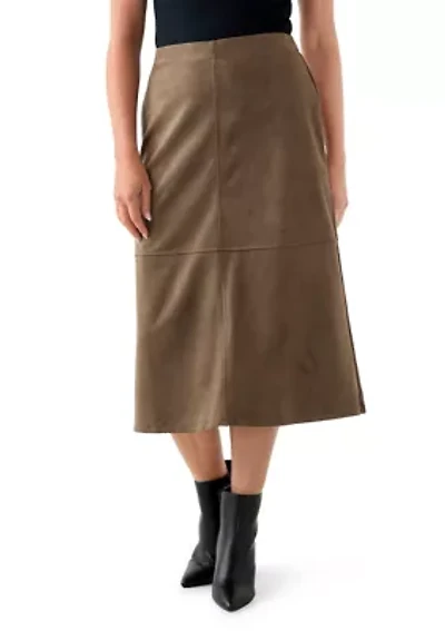 Petite Faux Suede Seamed Midi Skirt