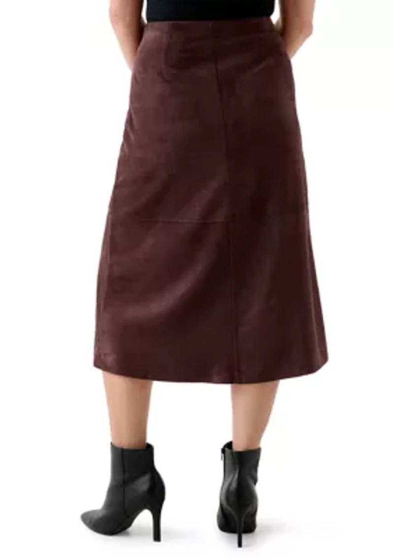 Petite Faux Suede Seamed Midi Skirt