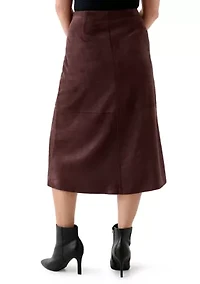 Petite Faux Suede Seamed Midi Skirt
