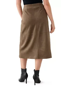 Petite Faux Suede Seamed Midi Skirt