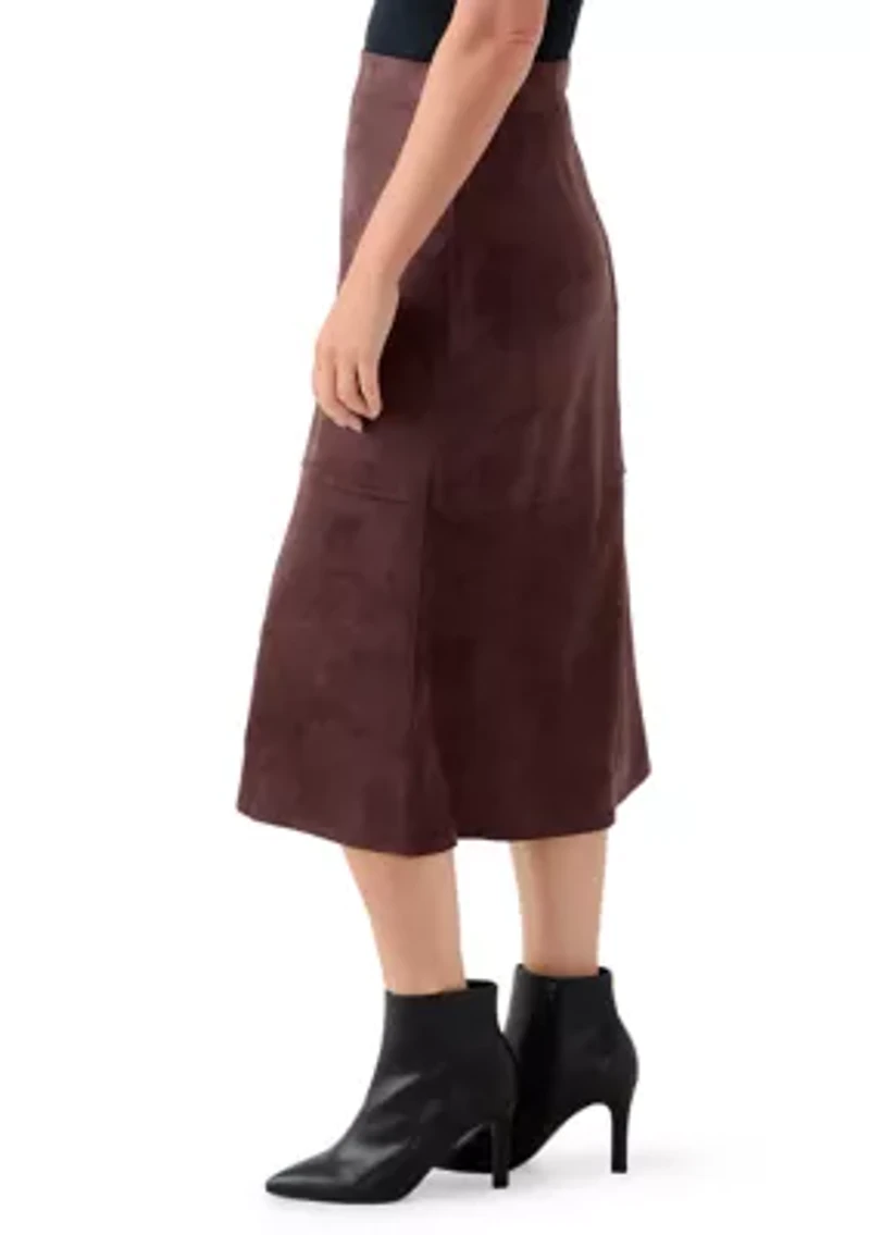 Petite Faux Suede Seamed Midi Skirt