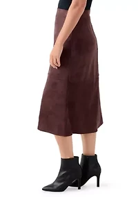 Petite Faux Suede Seamed Midi Skirt