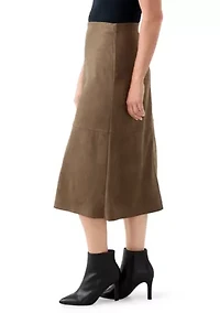 Petite Faux Suede Seamed Midi Skirt
