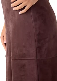 Petite Faux Suede Seamed Midi Skirt