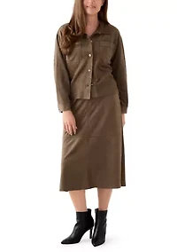 Petite Faux Suede Seamed Midi Skirt