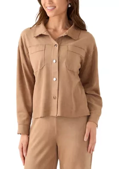 Petite Faux Suede Shirt Jacket