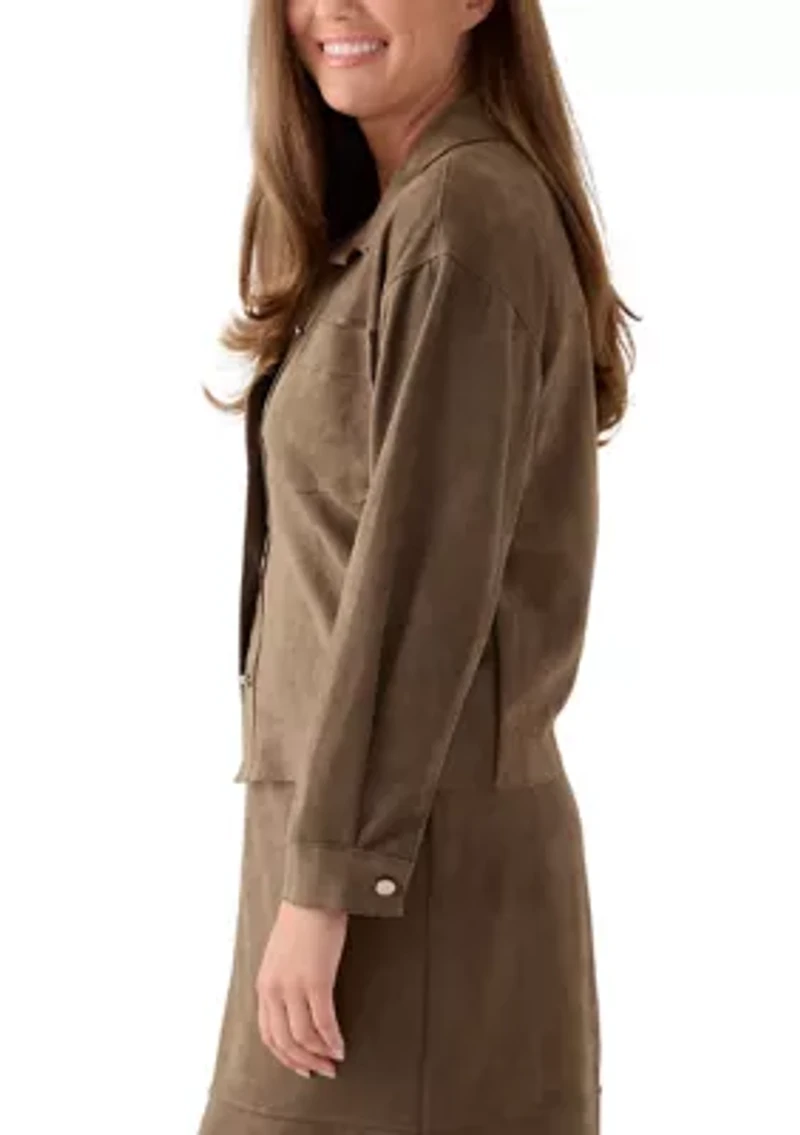 Petite Faux Suede Shirt Jacket