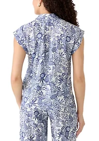 Petite Short Sleeve Seville Print BF Campshirt