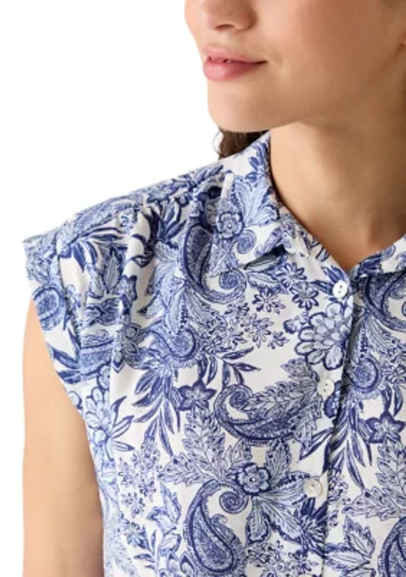 Petite Short Sleeve Seville Print BF Campshirt