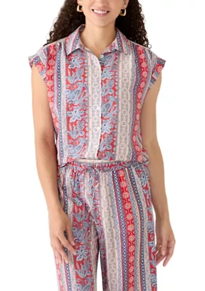 Petite Short Sleeve Seville Printed Camp Shirt