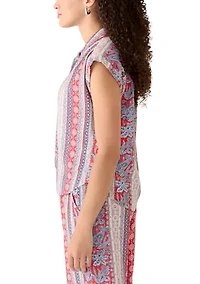 Petite Short Sleeve Seville Printed Camp Shirt