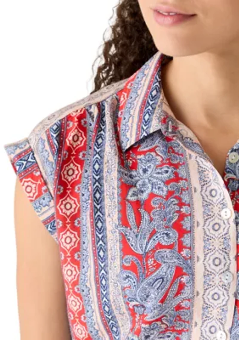 Petite Short Sleeve Seville Printed Camp Shirt