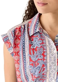 Petite Short Sleeve Seville Printed Camp Shirt