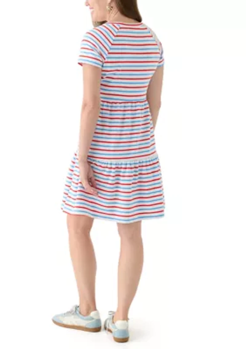 Petite Short Sleeve Stripe Dress