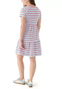 Petite Short Sleeve Stripe Dress