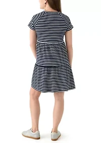 Petite Short Sleeve Stripe Dress