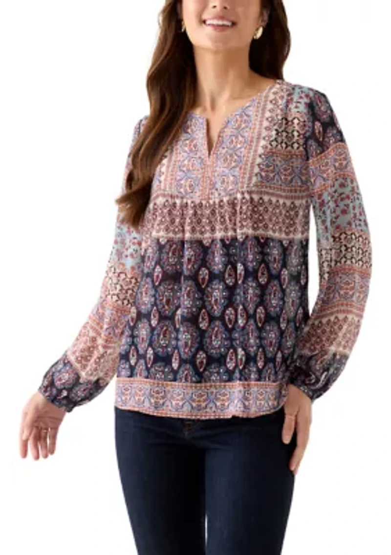 Petite Lurex Thread Print Blouse