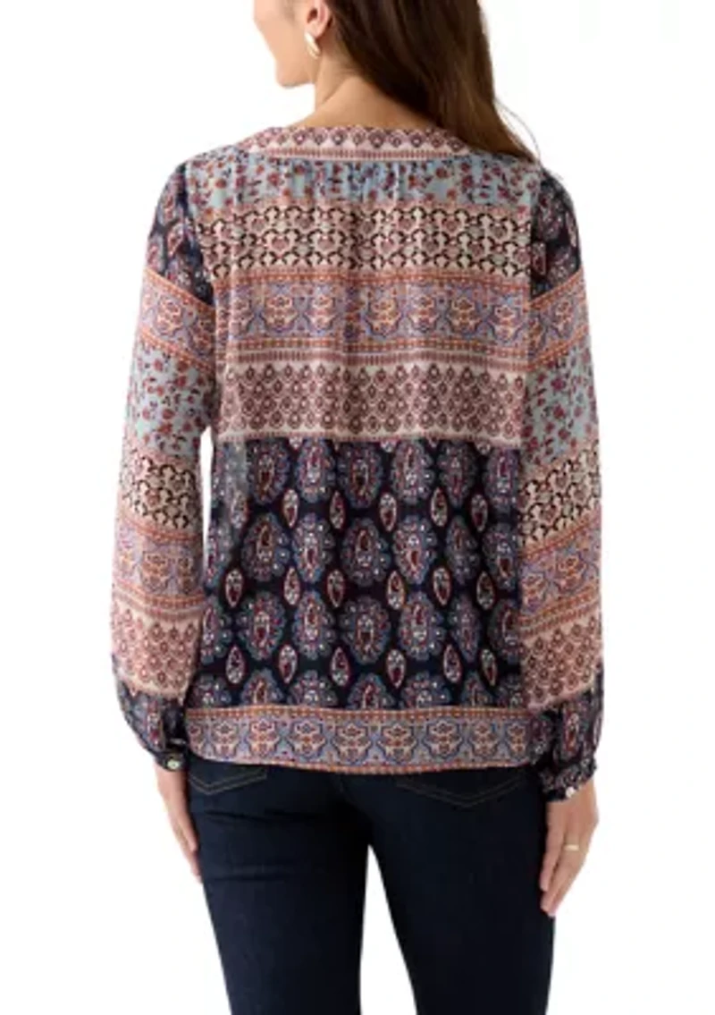 Petite Lurex Thread Print Blouse