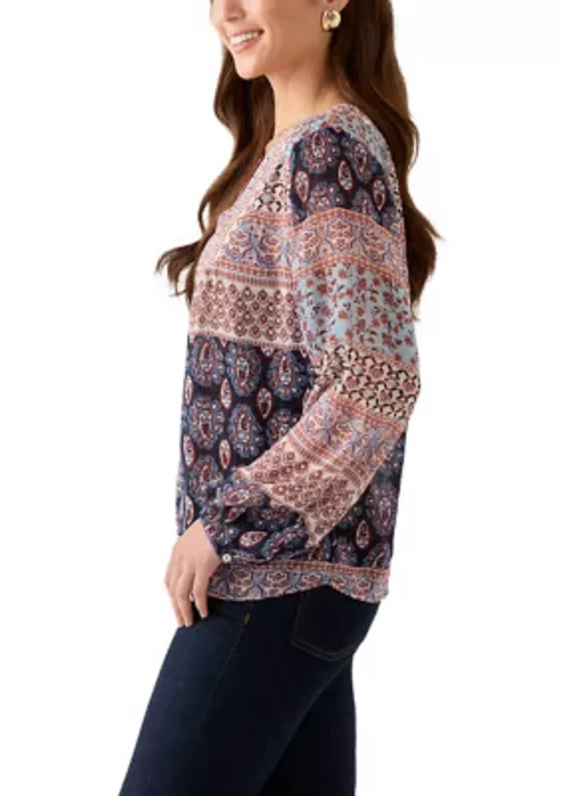 Petite Lurex Thread Print Blouse