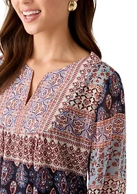 Petite Lurex Thread Print Blouse