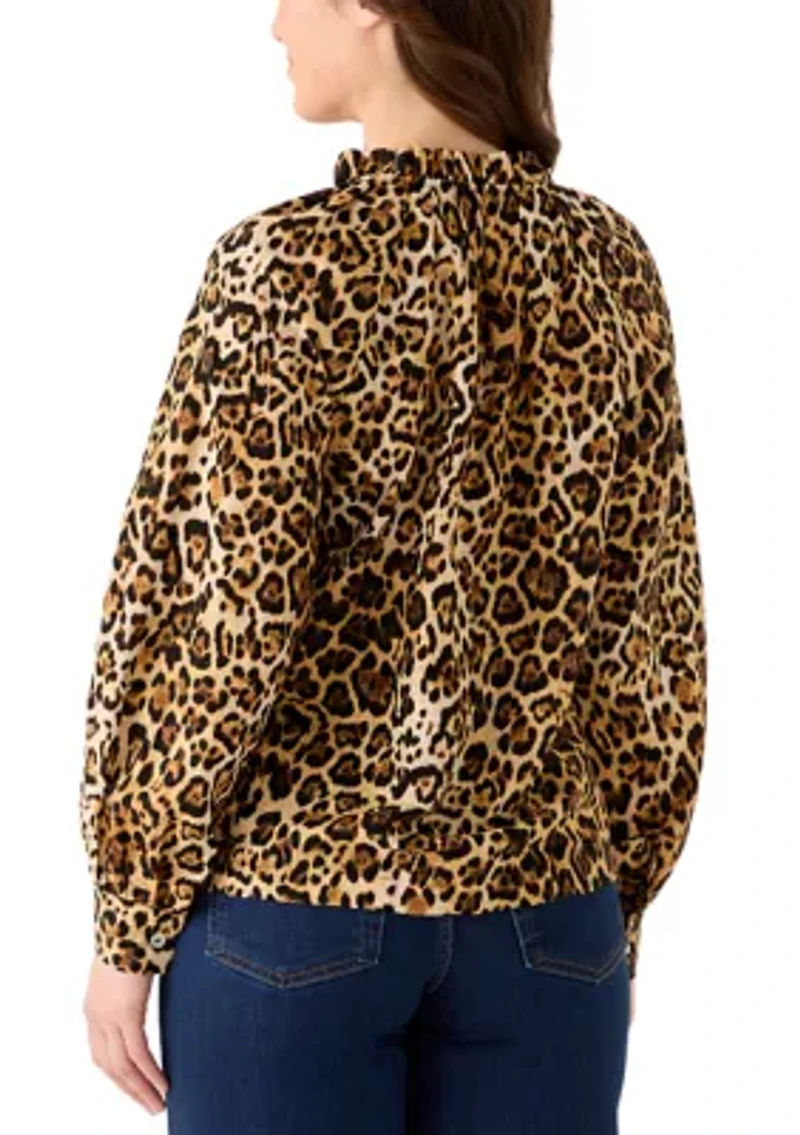 Petite Ruffle Neck Printed Blouse