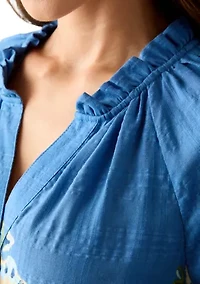Petite Ruffle Neck Printed Blouse